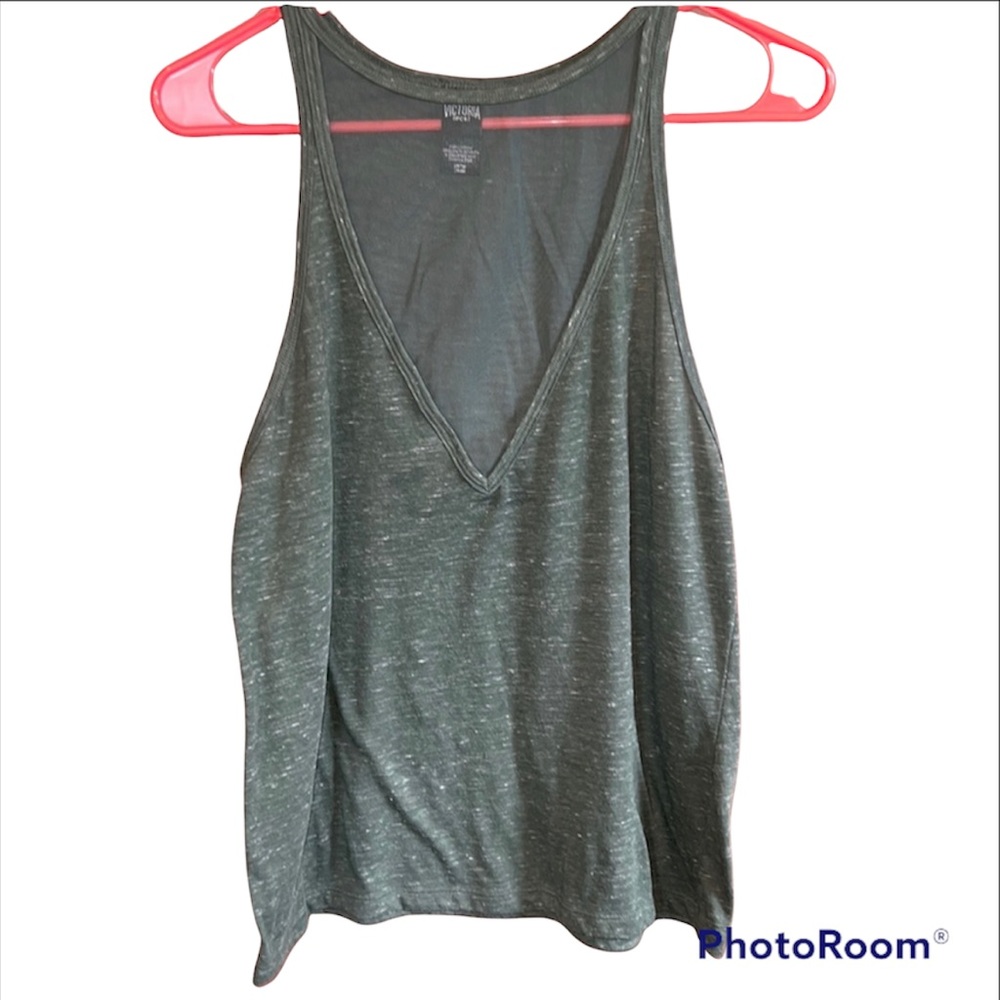 Victoria Secret Sport Green Mesh Knit High Neck Heathered Racerback Tank